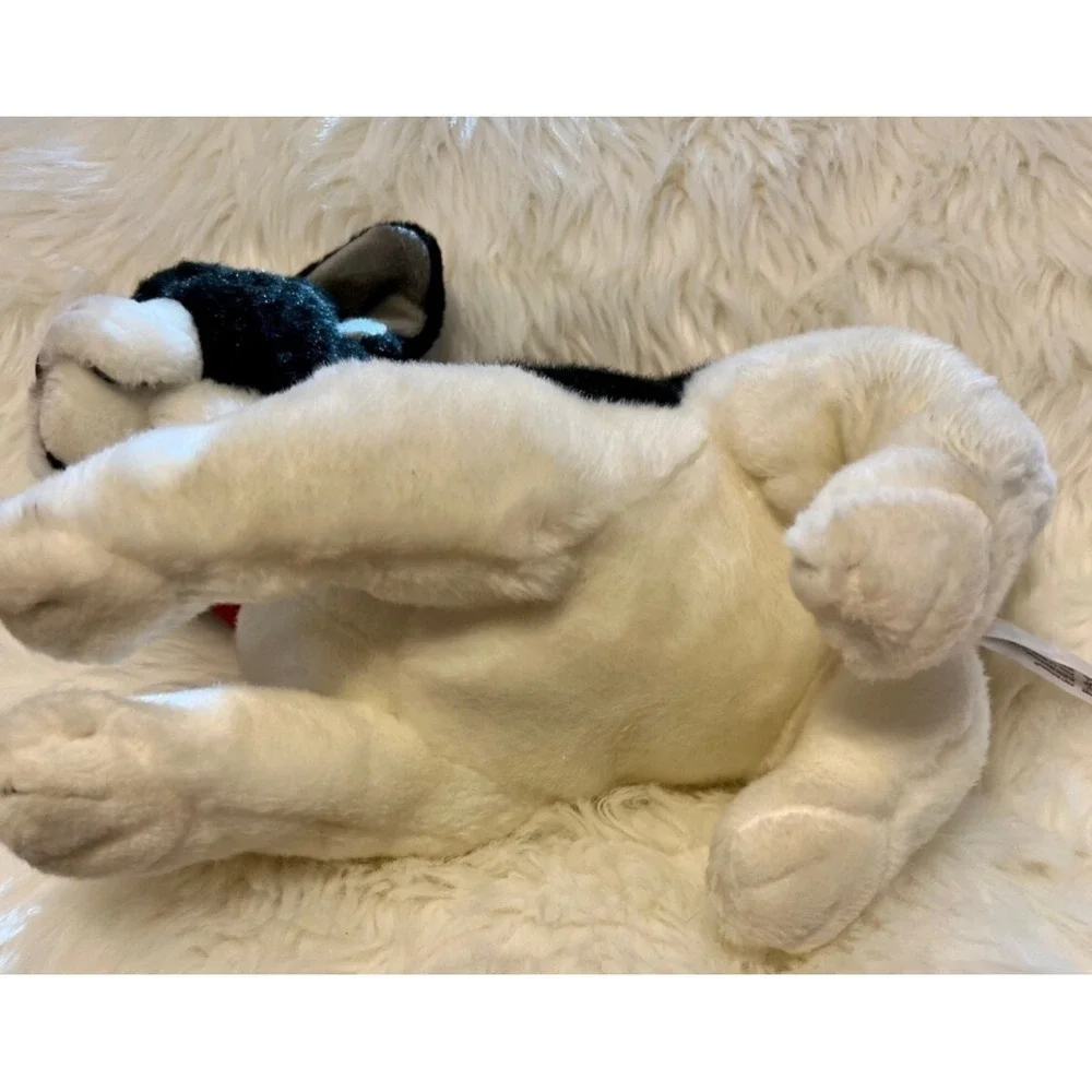 FAO Schwarz French Bulldog Plush Stuffed Animal Black White Red Collar 2018